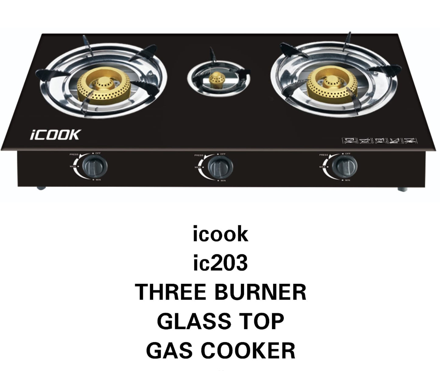 ICOOK 3 Burner Glass Top Gas Cooker
