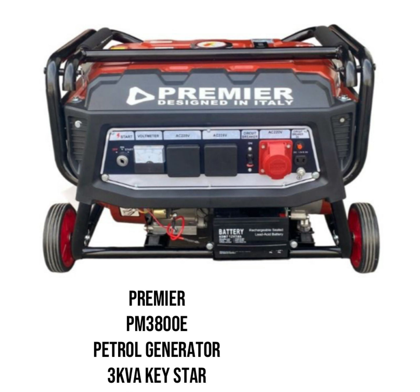 Premier PM3800E 3KVA Petrol Generator with key start and wheel