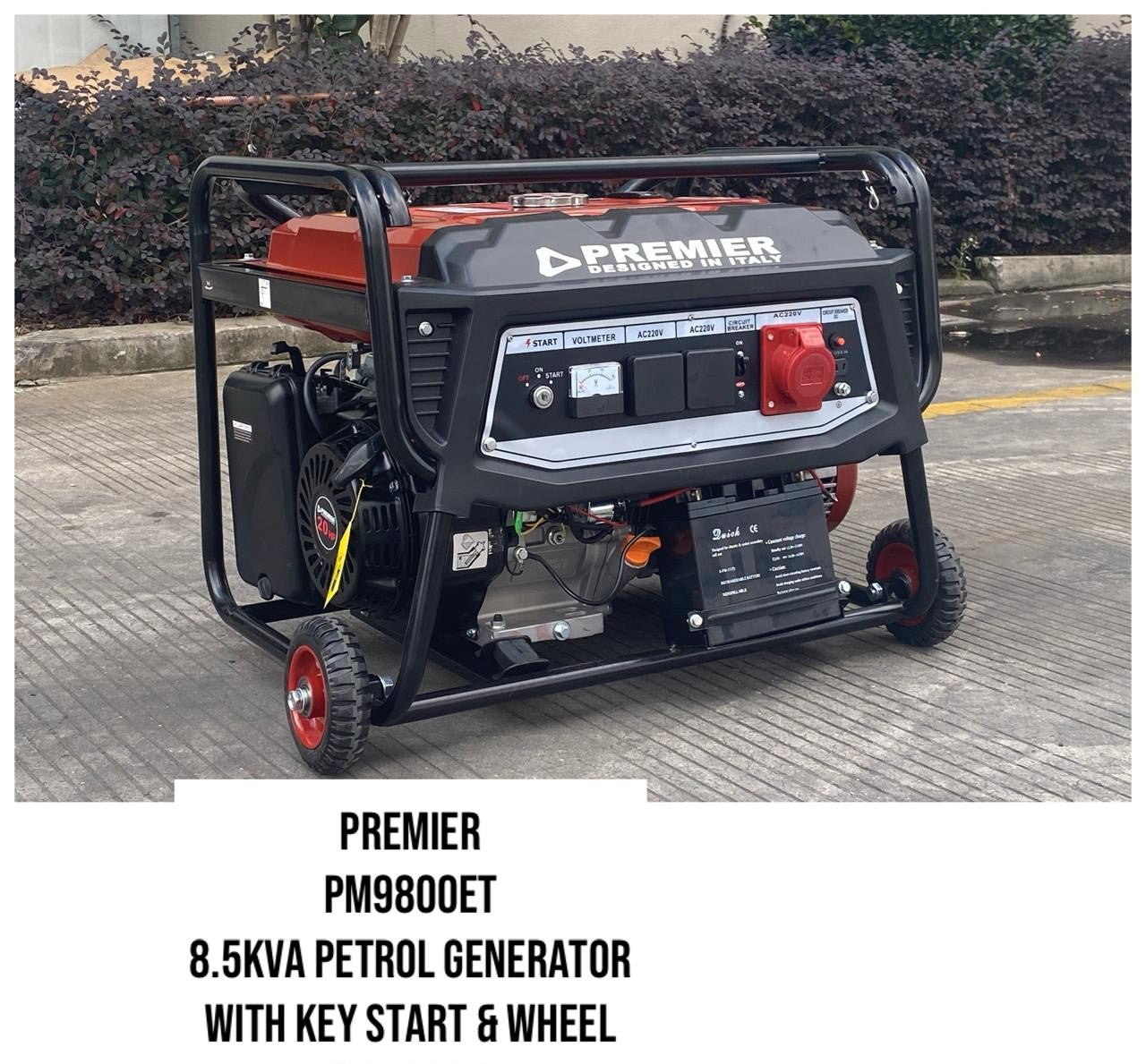 Premier PM9800ET 8.5KVA Petrol Generator with key start and wheel