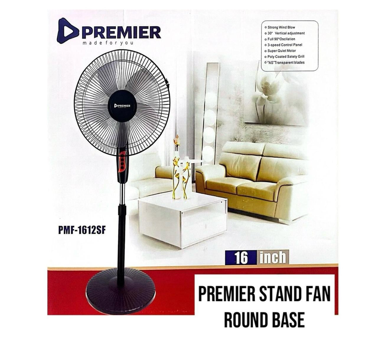 Premier 16" Stand Fan Round Base