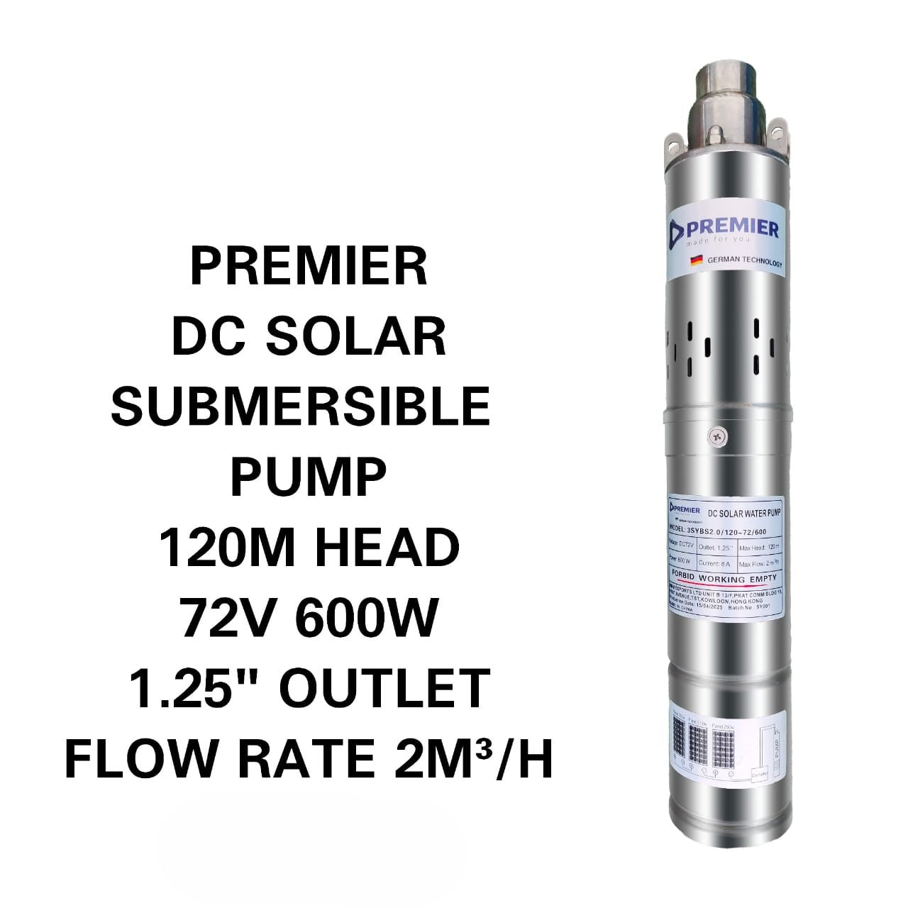 120M Premier DC Solar Submersible Pump 1.25" Outlet