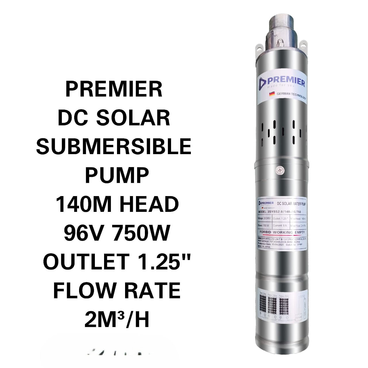 140M Premier DC Solar Submersible Pump 1.25" Outlet