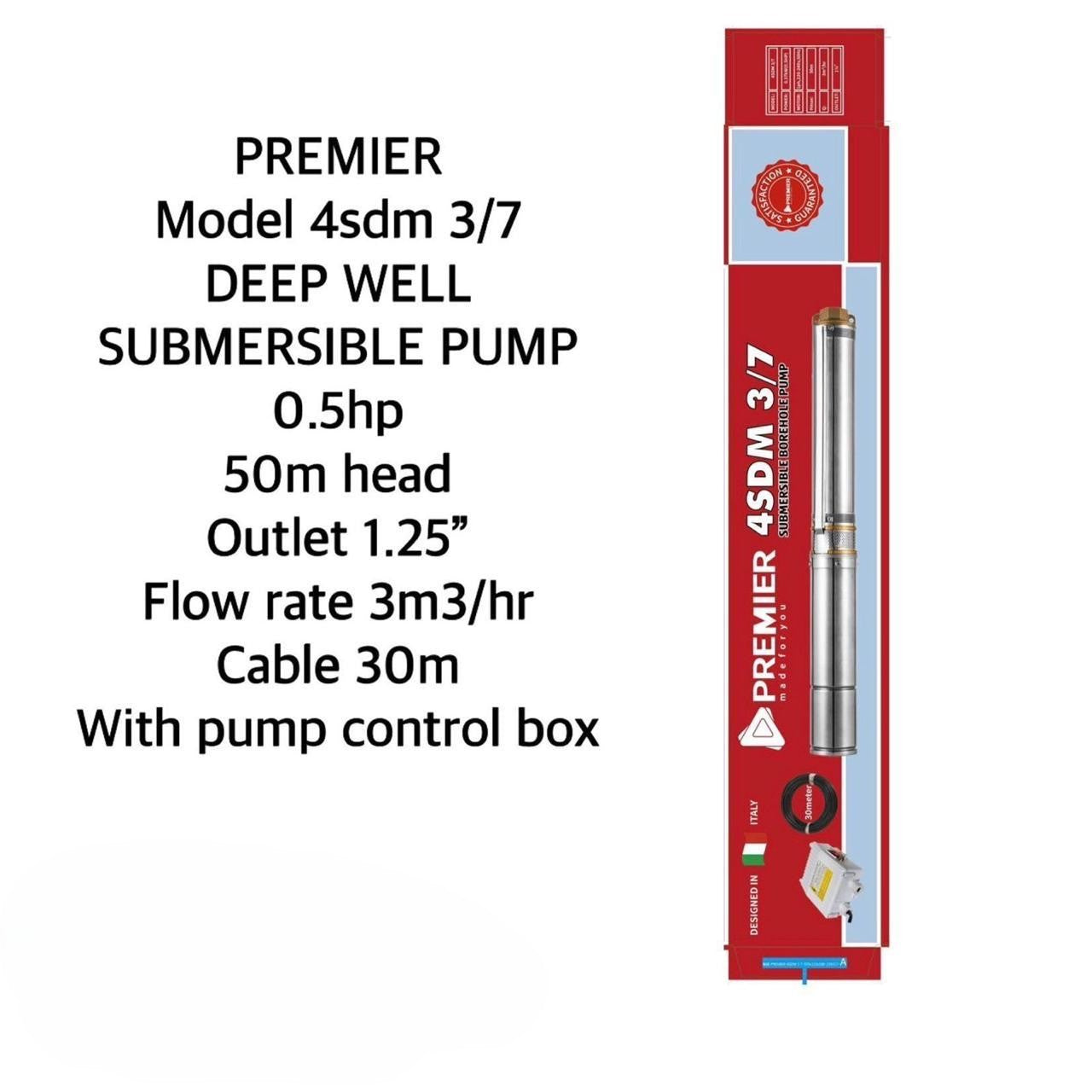 Premier Deep Well submersible pump 4SDM3/7