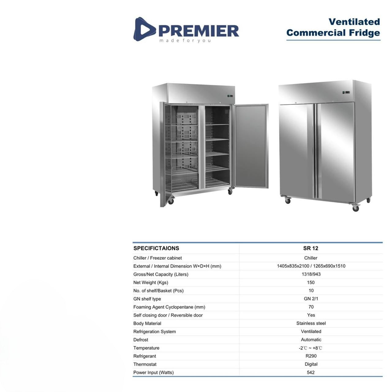 SR12 Commercial Fridge Two Door