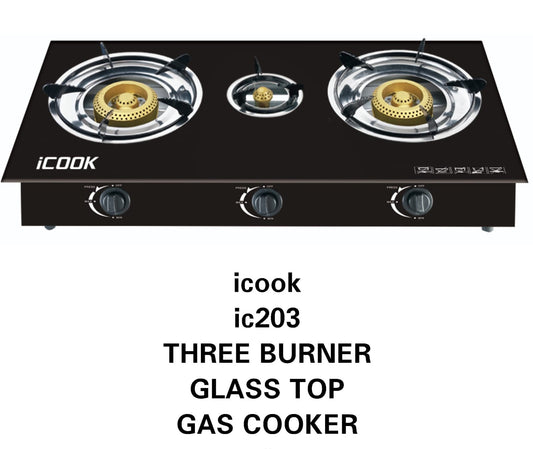 ICOOK 3 Burner Glass Top Gas Cooker