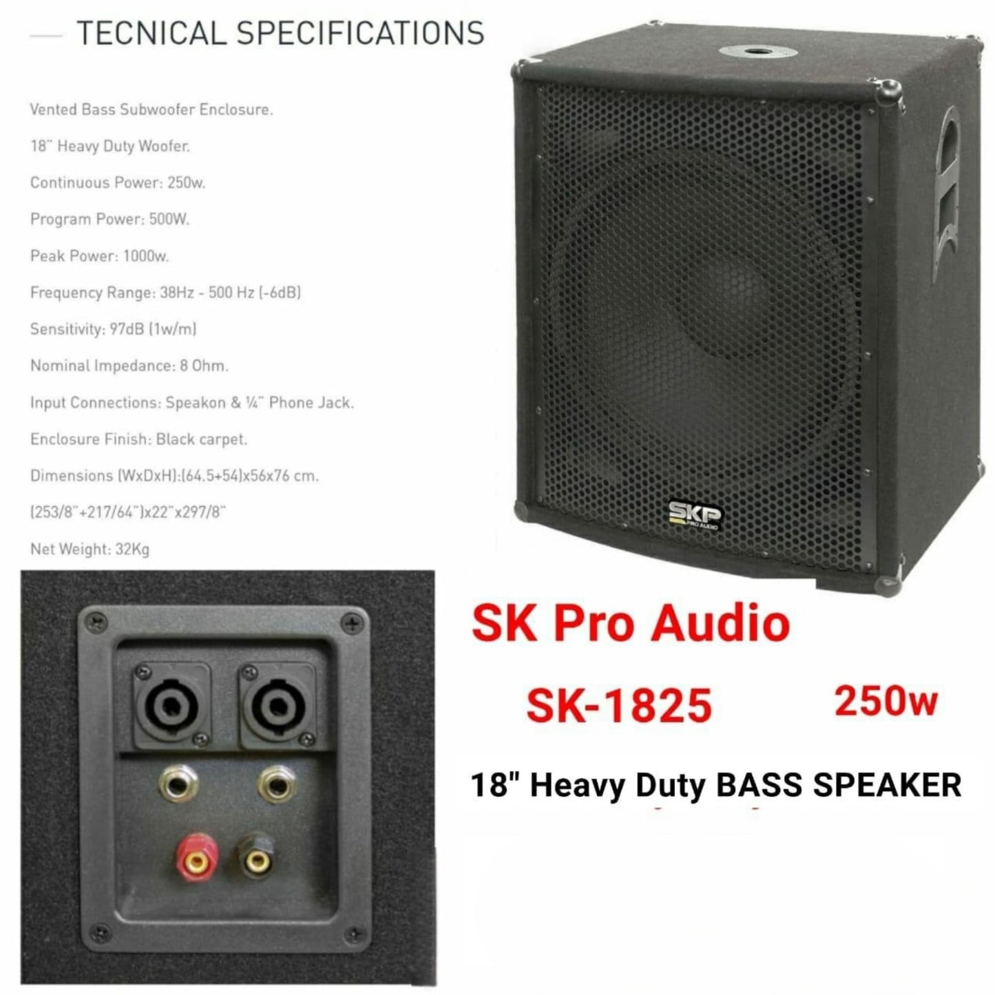 SK-1825 18" Heavy Duty Bass Speaker