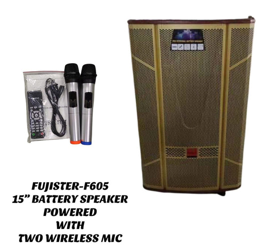 Fujister 15" Battery Speaker with 2 wireless Mic