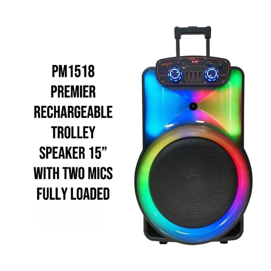 PM1518 Premier 15"  Rechargable Trolley Speaker with 2 mics