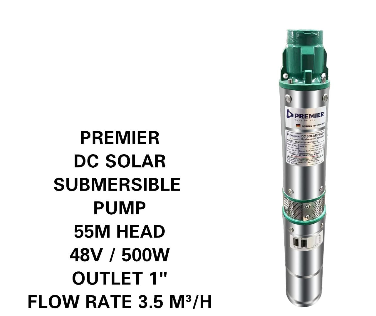 55M Premier DC Solar Submersible Pump 1" Outlet