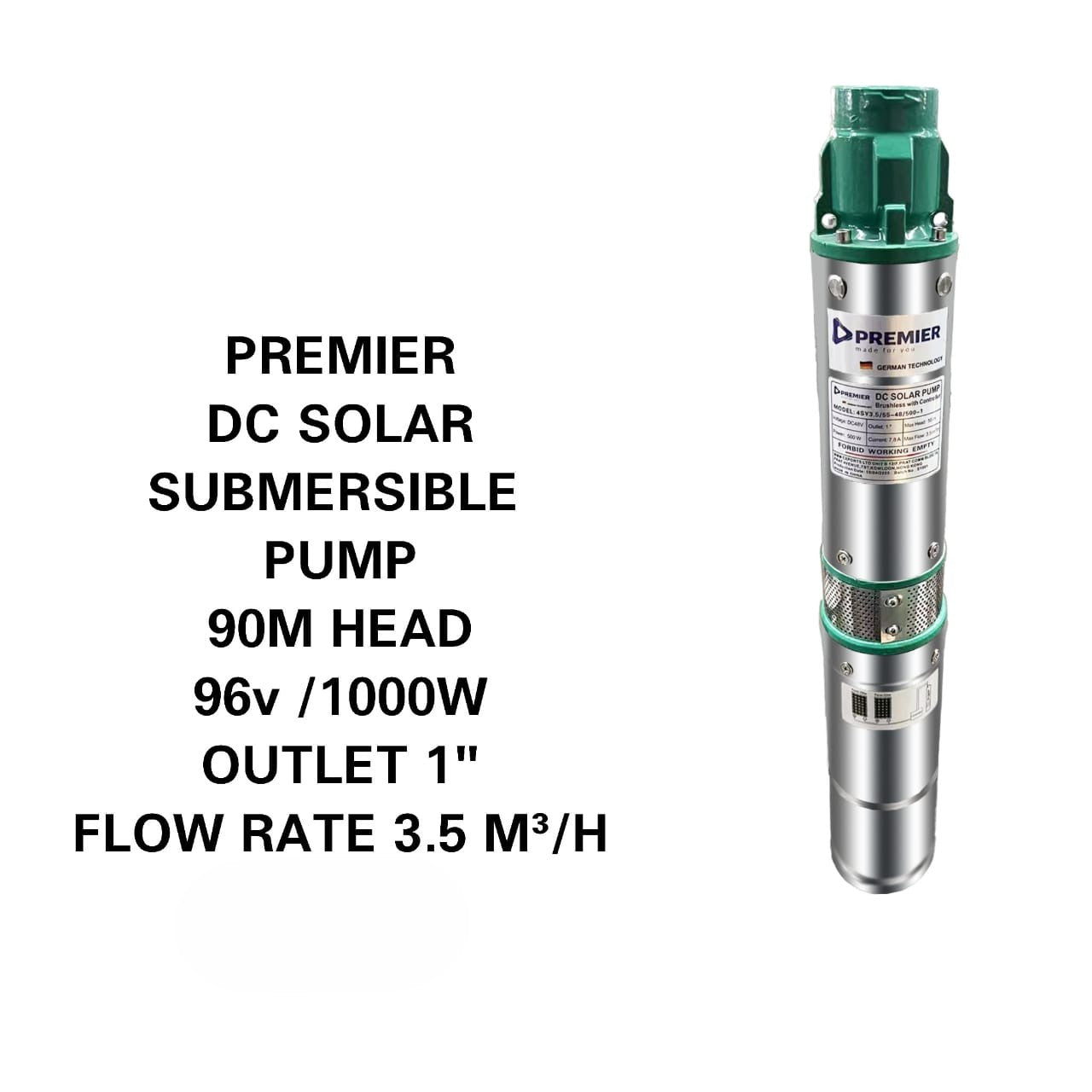 90M Premier DC Solar Submersible Pump 1" Outlet